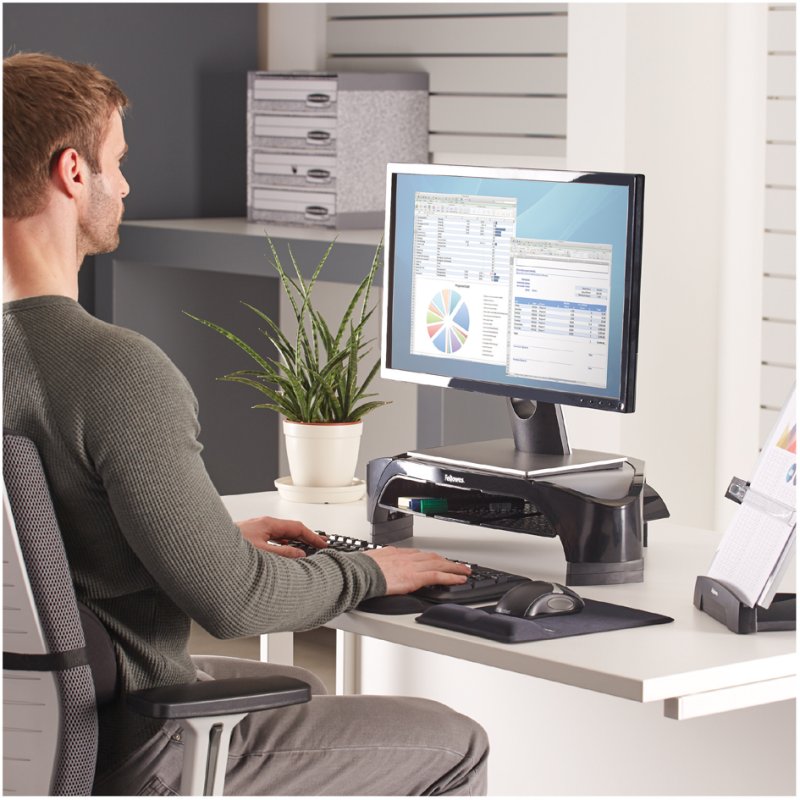 Fellowes monitorstandaard Smart Suites Plus, hoogte verstelbaar 3 standen, zwart/zilver
