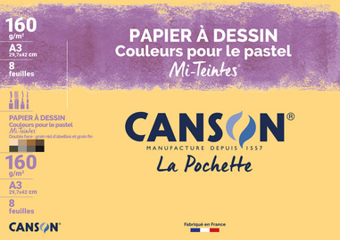 CANSON tekenpapier Mi-Teintes A3, pastelkleuren, 160 g/m², 8 vel