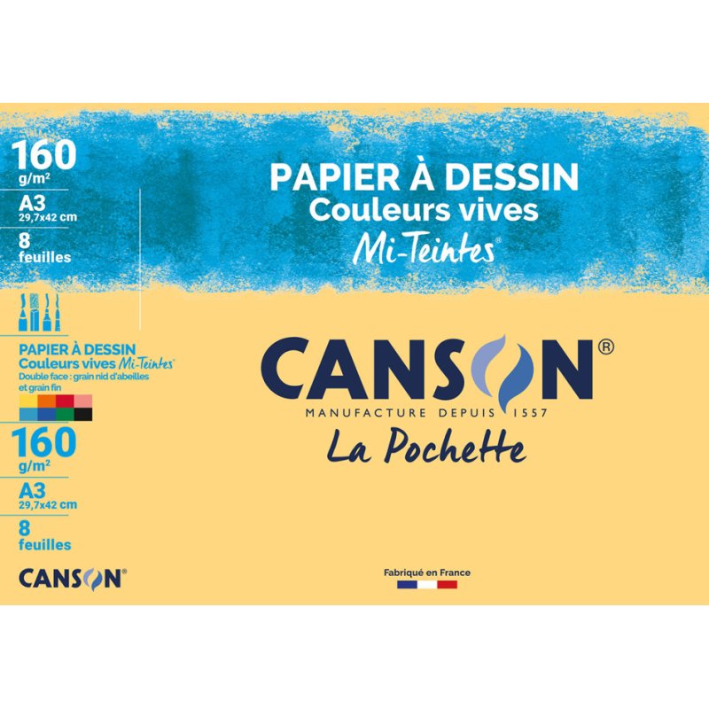 CANSON papier à dessin Mi-Teintes, A3, noir, 8 feuilles