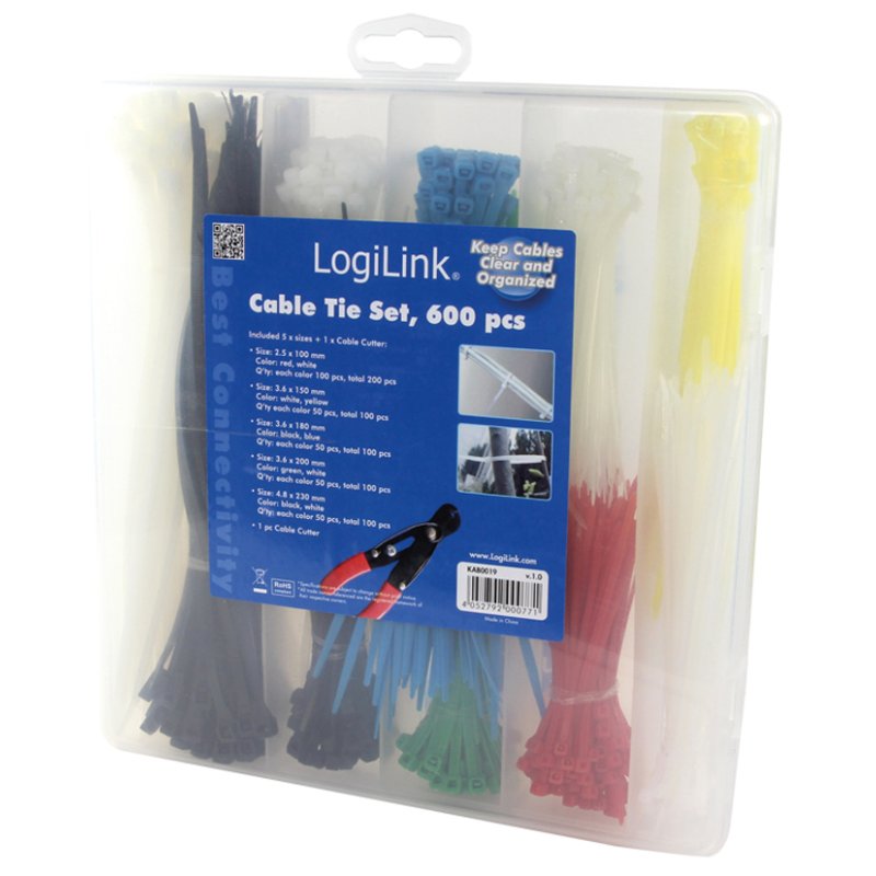 LogiLink ensemble de serre-câbles nylon, assortis, 200 pièces