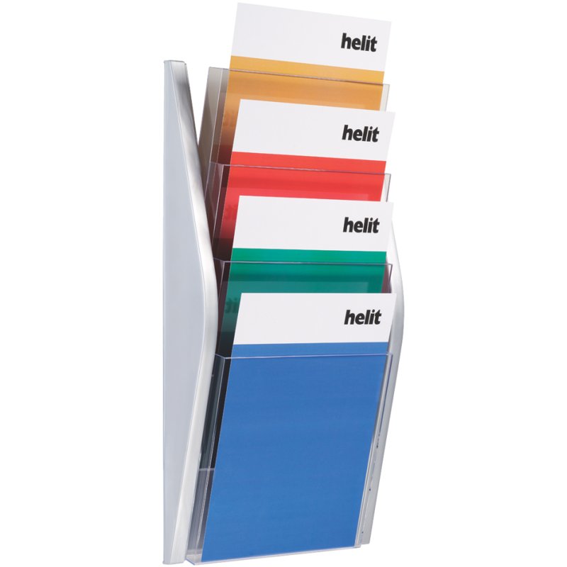 helit porte-brochures mural the arc, 4 compartiments, A4 debout, couleur argent