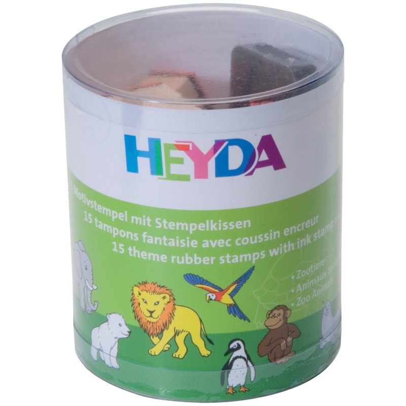HEYDA set de tampons Animaux du Zoo, bois, 15 pièces, tampon noir