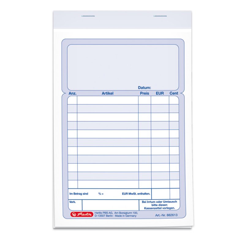 herlitz kassenblok A6, met koolpapier, 2 × 50 vel