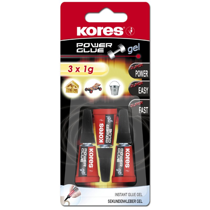 Kores PowerGlue Gel colle instantanée, consistance gel, 3 x 1 g