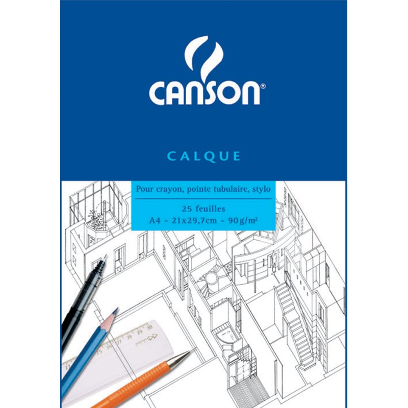 Canson bloc papier calque, A4, 90/95 g/m², 25 feuilles