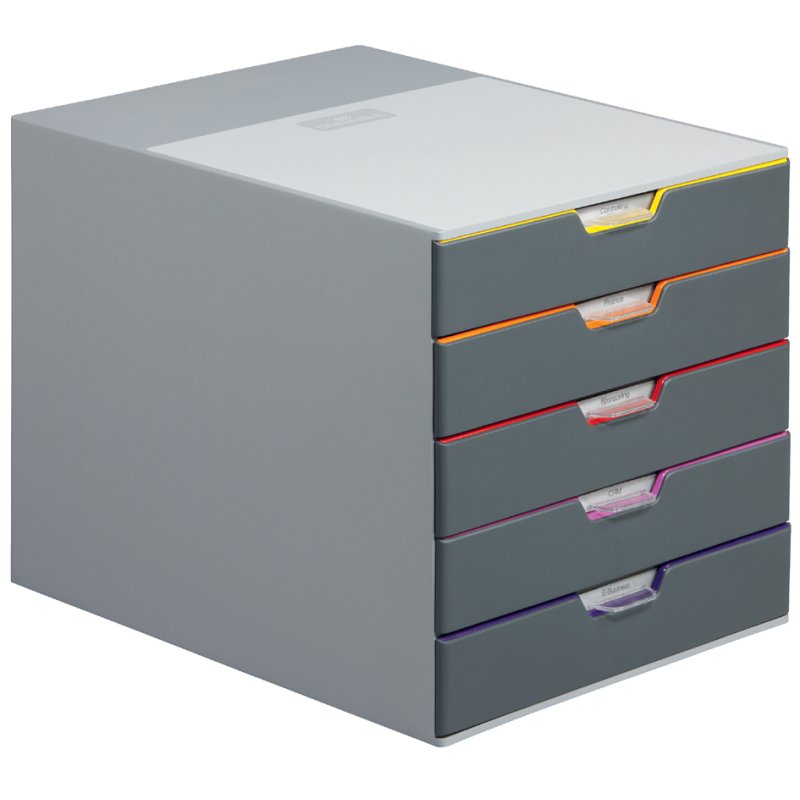 DURABLE boîte à tiroirs VARICOLOR 5, 5 tiroirs, gris/dégradé couleur, A4