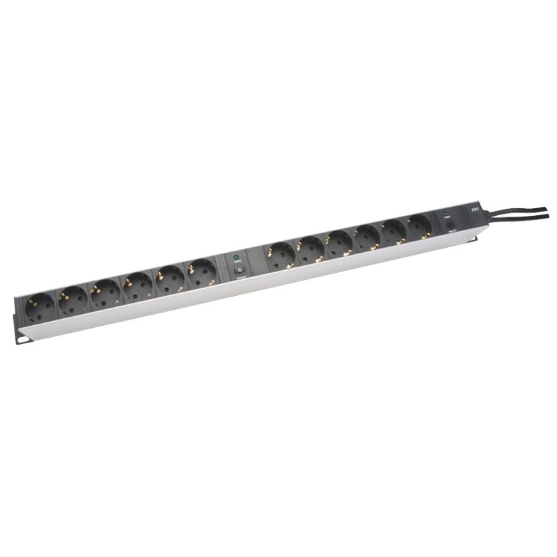DIGITUS 19 inch power strip 12-way, overload protection, silver/anthracite