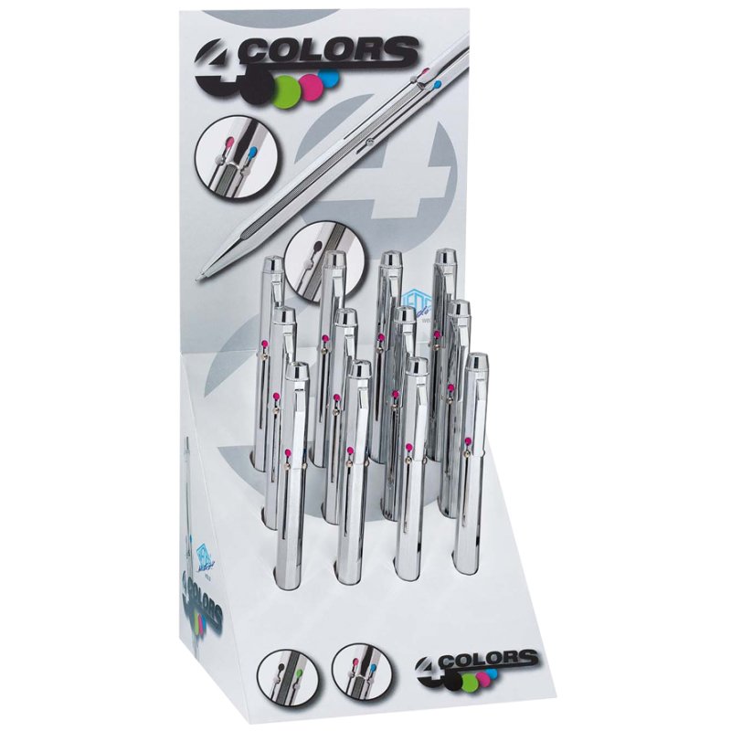 WEDO stylo quatre couleurs avec mécanisme coulissant, chromé, présentoir 12 pièces