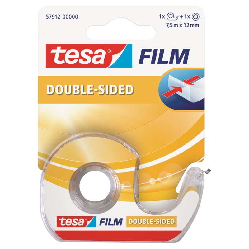tesa ruban adhésif double face, transparent, 12 mm × 7,5 m, avec dérouleur jetable