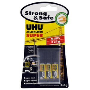UHU alleslijm Super Strong & Safe Mini, 3 tubes à 1 gram, transparant