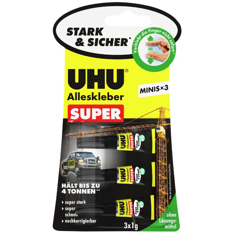 UHU alleslijm Super Strong & Safe Mini, 3 tubes à 1 gram, transparant