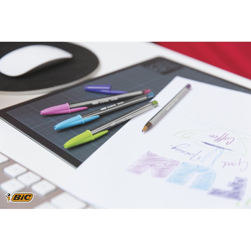 BIC Cristal Fun stylos à bille, 4 couleurs, transparent, 4 pièces