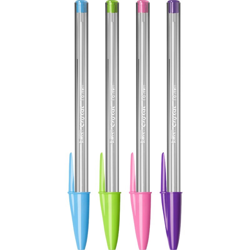 BIC Cristal Fun stylos à bille, 4 couleurs, transparent, 4 pièces