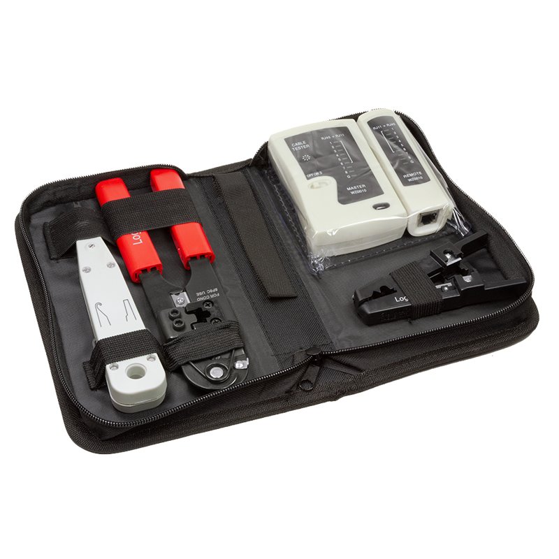 LogiLink Professional network tool set, black carry case, crimping tool and cable tester