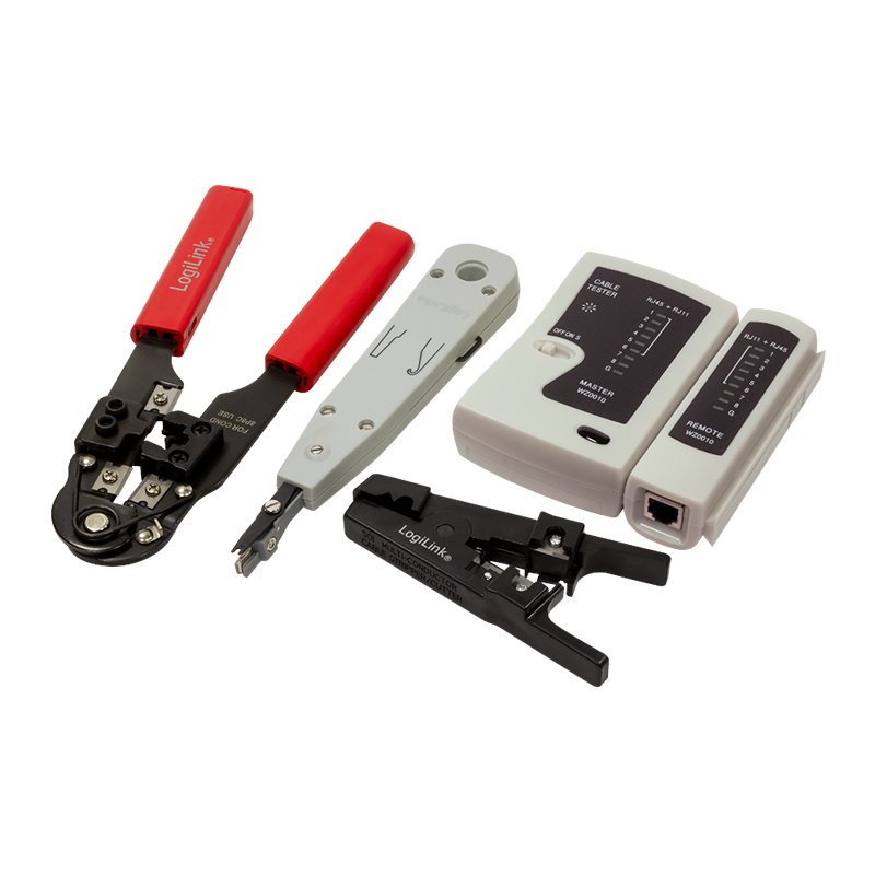 LogiLink Professional network tool set, black carry case, crimping tool and cable tester