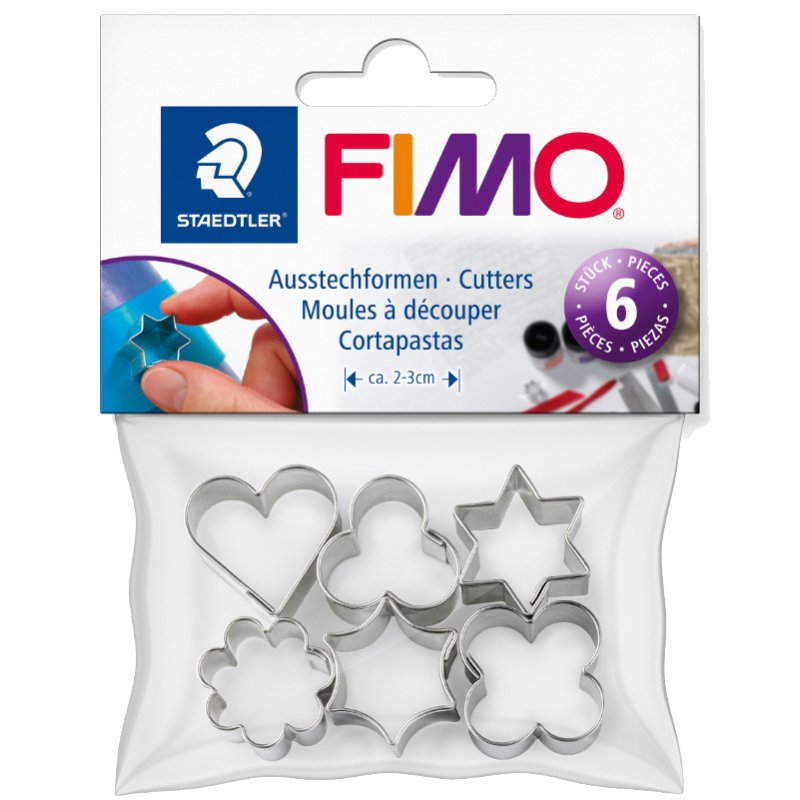 FIMO cookie cutters for modelling clay, silver, metal, 6 motifs, 20 mm