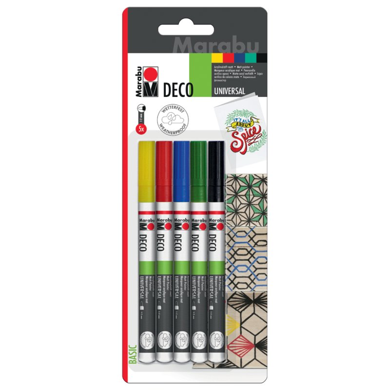 Marabu acrylmarker Deco Painter mat, 1-2 mm, op waterbasis, set van 5
