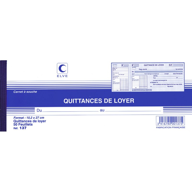 ELVE bloc de quittances Bons de location, 100 × 270 mm, 50 feuilles