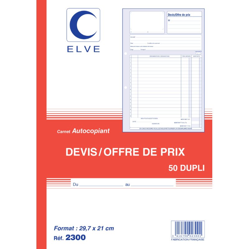 ELVE aanvraagformulier manifold, wit, dubbel, 210×297 mm, 50 vel
