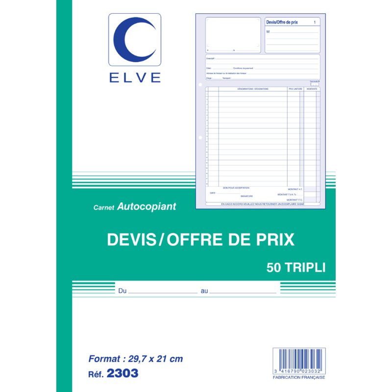 ELVE aanvraagformulier manifold, wit, dubbel, 210×297 mm, 50 vel