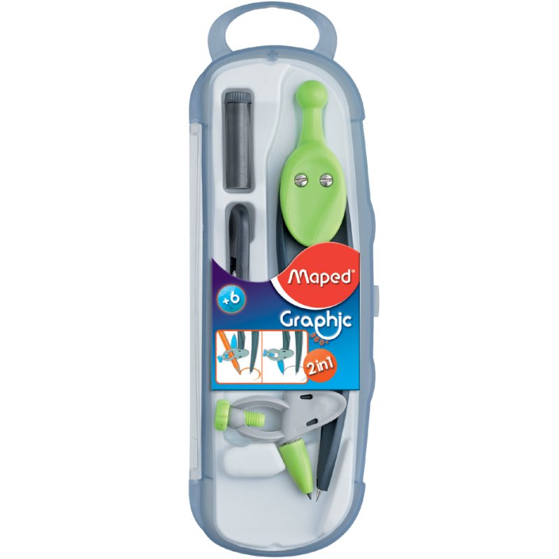Maped compas pivotant 360 degrés, avec bague adaptateur, plastique, à partir de 6 ans
