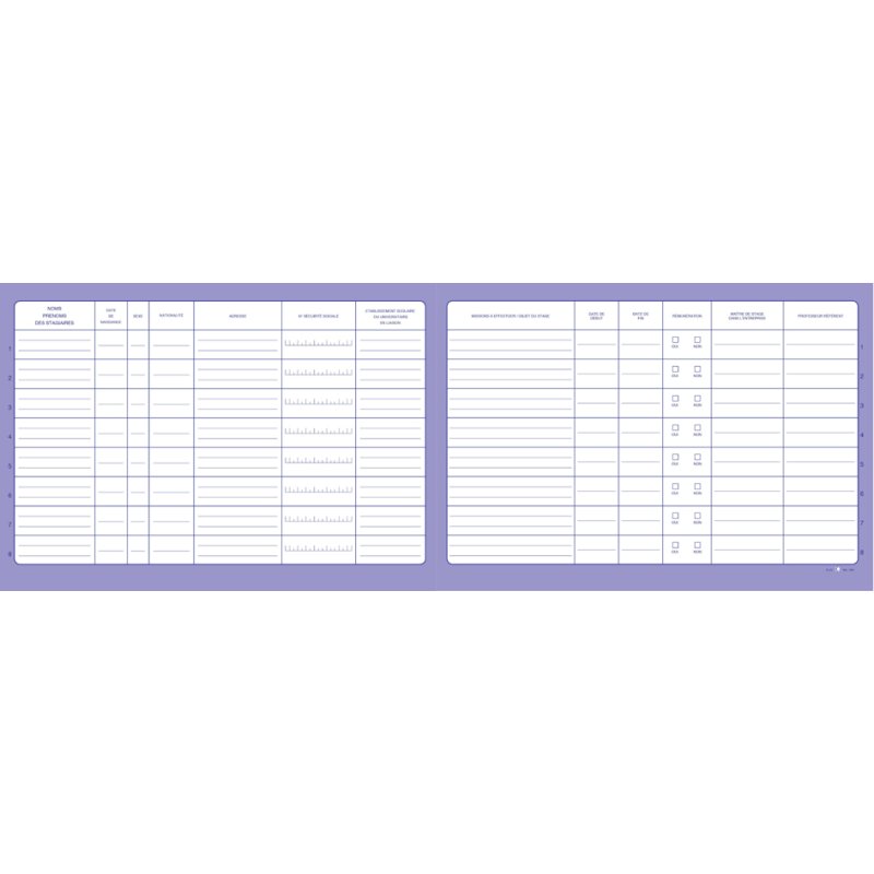 ELVE registre du personnel et des stagiaires, 52 pages, 210×297 mm
