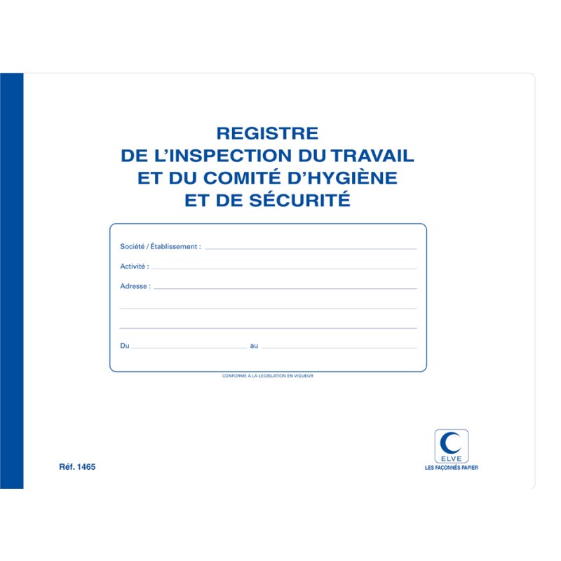 ELVE registre inspection du travail et comité de sécurité, A4, 20 pages