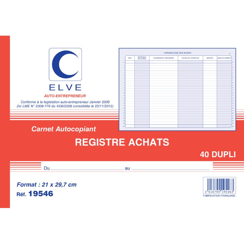 ELVE classeur pour indépendants, blanc, formulaires autocopiants, A4, 40 feuilles
