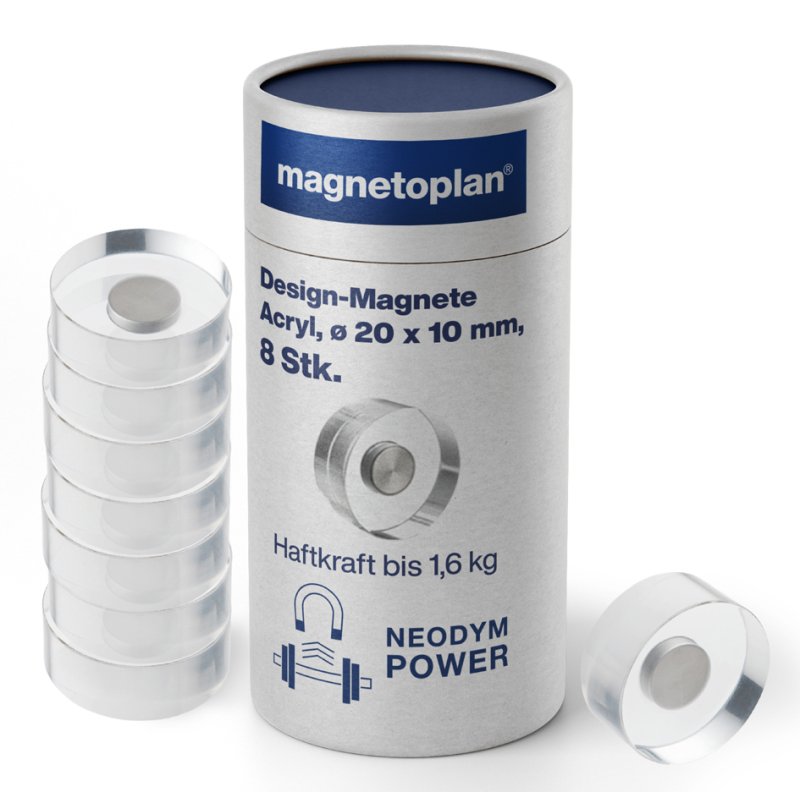 magnetoplan aimants néodyme Design, poignée transparente, Ø 20 mm, 8 pièces