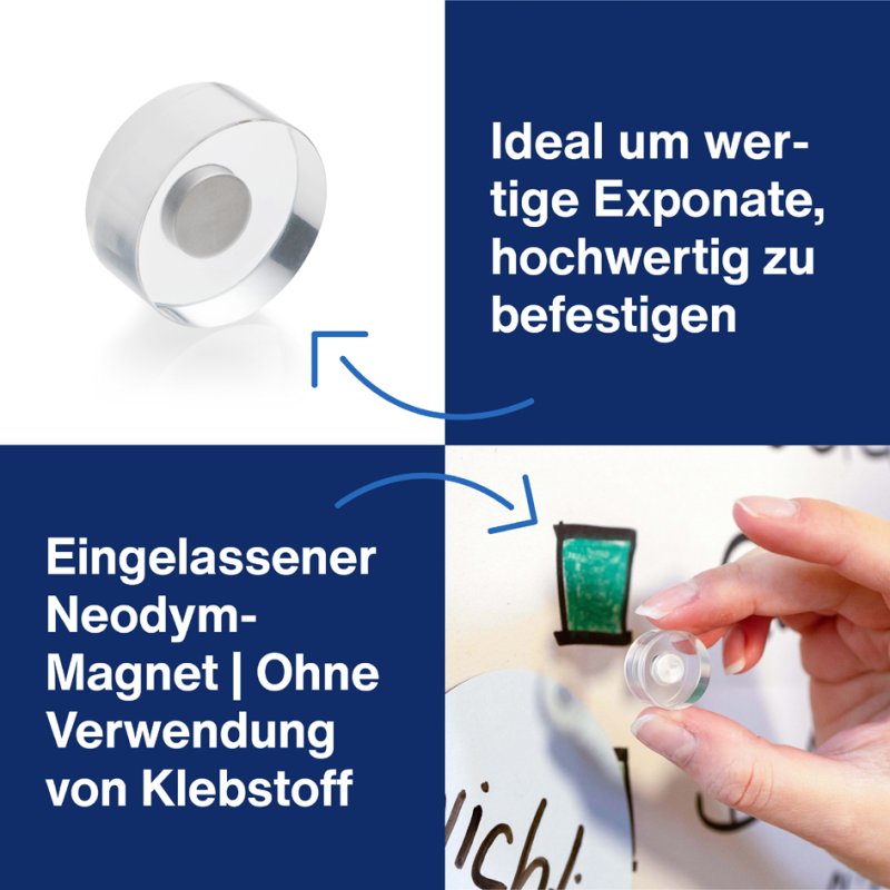 magnetoplan aimants néodyme Design, poignée transparente, Ø 20 mm, 8 pièces