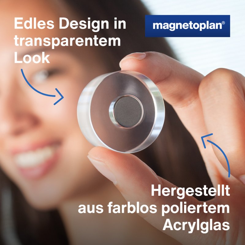 magnetoplan aimants néodyme Design, poignée transparente, Ø 20 mm, 8 pièces