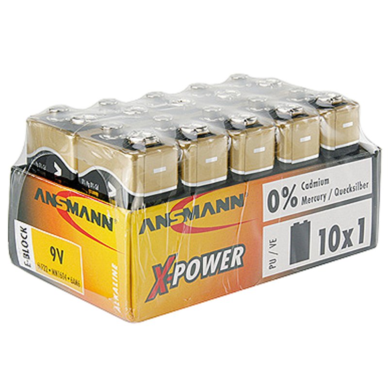 ANSMANN piles alcalines X-Power, bloc 9V, 600 mAh, 10 pièces