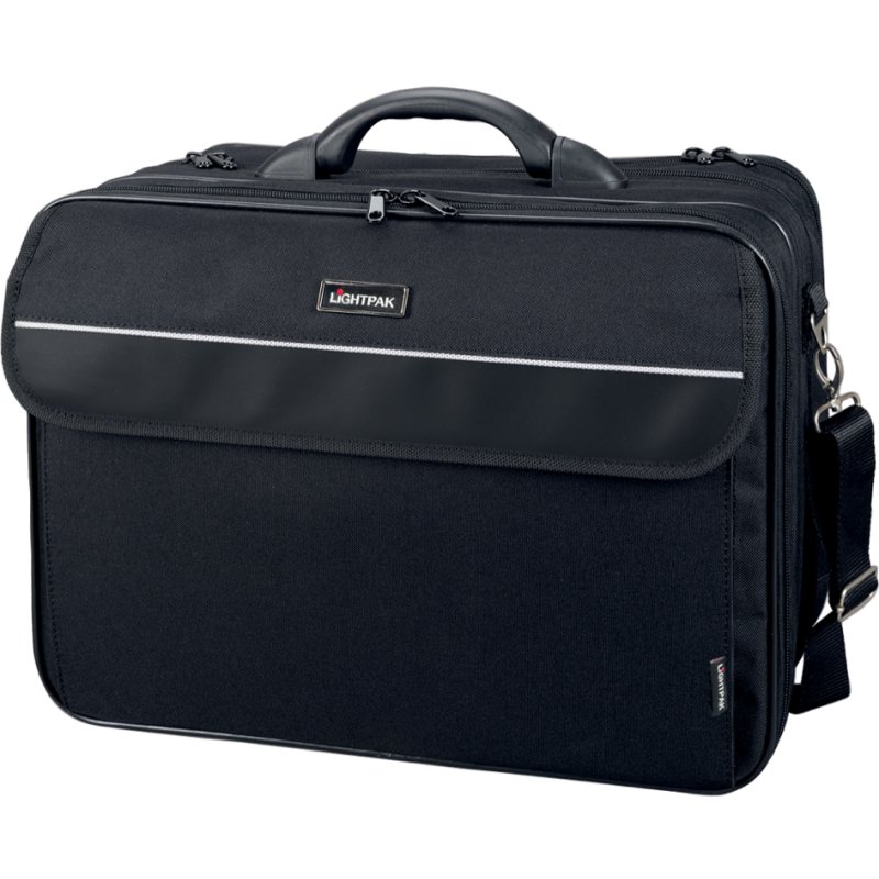 LiGHTPAK laptoptas Corniche, zwart nylon, schouderband, 44×21×33 cm