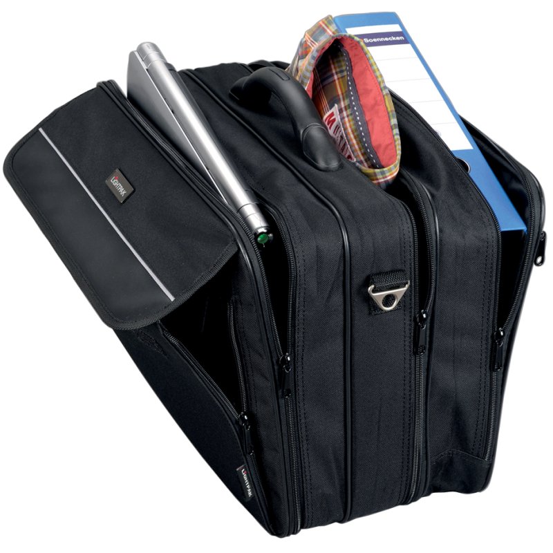 LiGHTPAK laptoptas Corniche, zwart nylon, schouderband, 44×21×33 cm