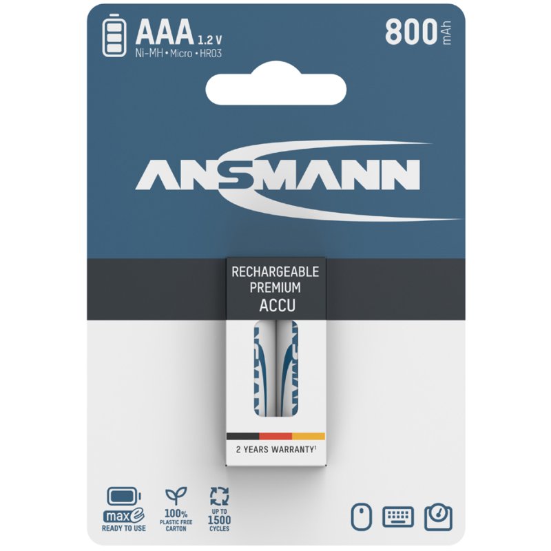 ANSMANN Piles rechargeables NiMH AAA, 800 mAh, 4 pièces