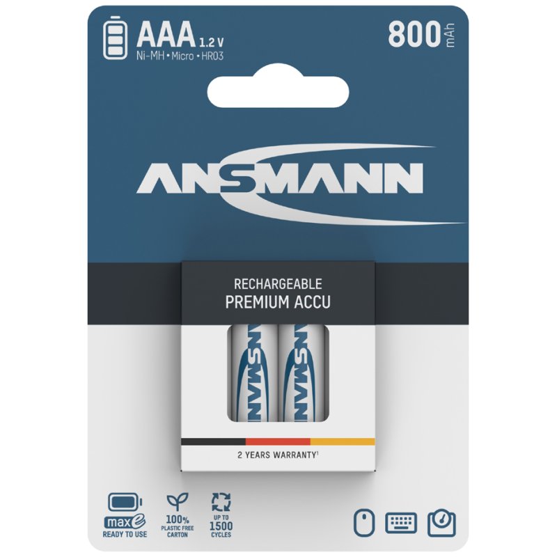 ANSMANN Piles rechargeables NiMH AAA, 800 mAh, 4 pièces