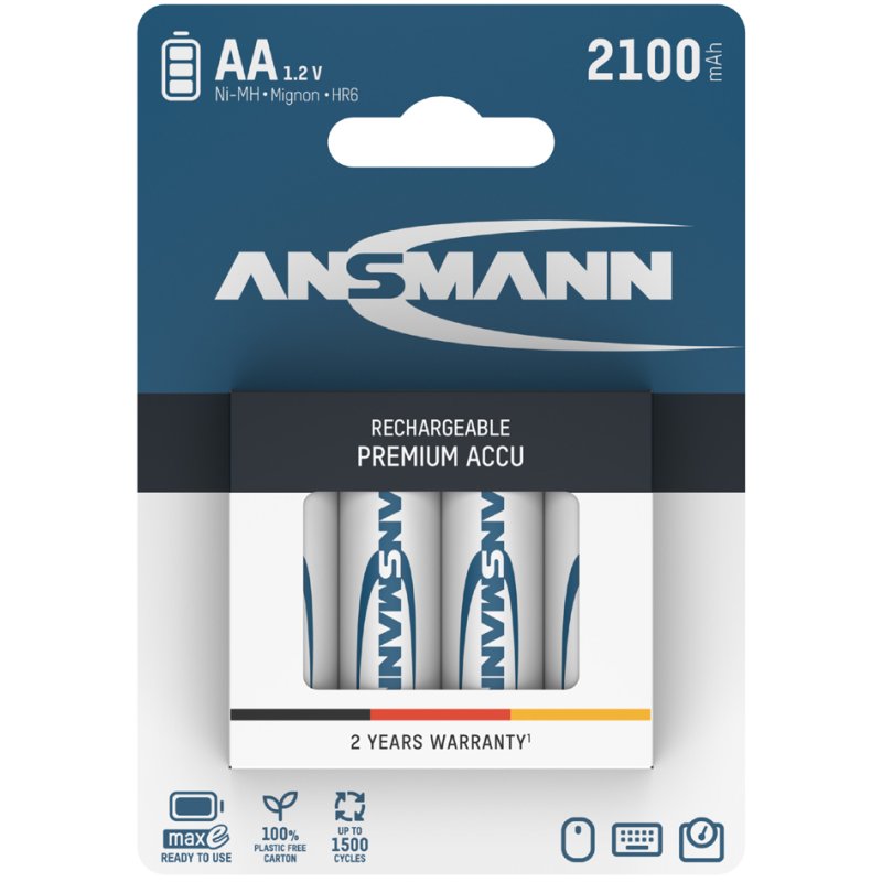 ANSMANN Piles rechargeables NiMH AA, 2100 mAh, 2 pièces