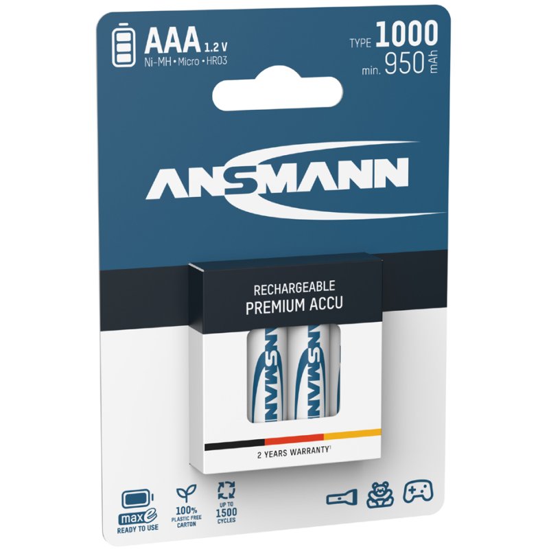 ANSMANN oplaadbare batterijen AAA, 1100 mAh, 2 stuks