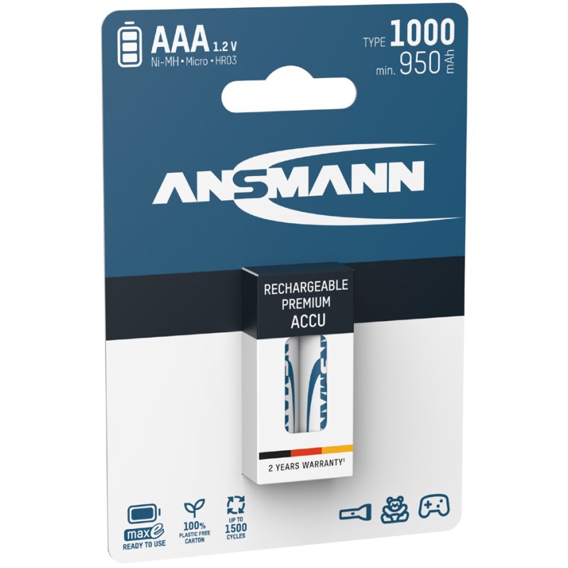 ANSMANN oplaadbare batterijen AAA, 1100 mAh, 2 stuks