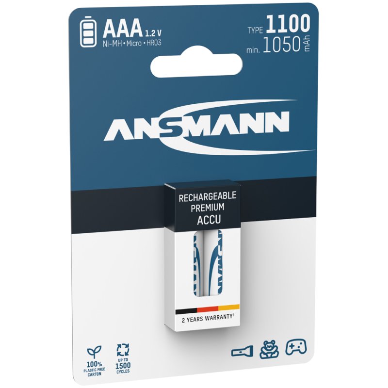 ANSMANN oplaadbare batterijen AAA, 1100 mAh, 2 stuks