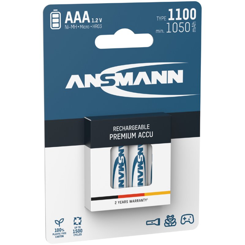ANSMANN oplaadbare batterijen AAA, 1100 mAh, 2 stuks