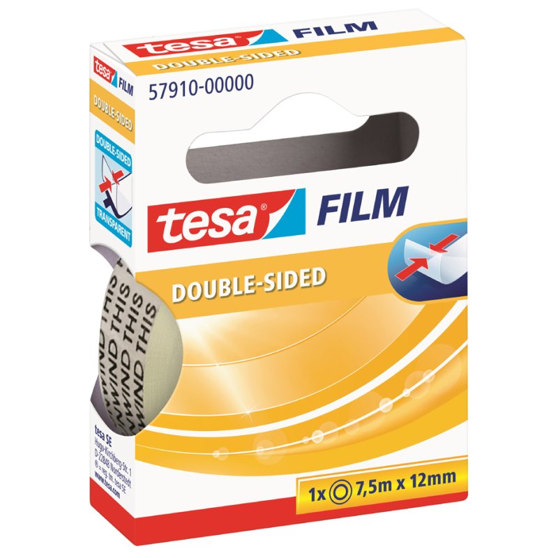 tesa ruban adhésif double face transparent, 12 mm × 7,5 m, 2 pièces