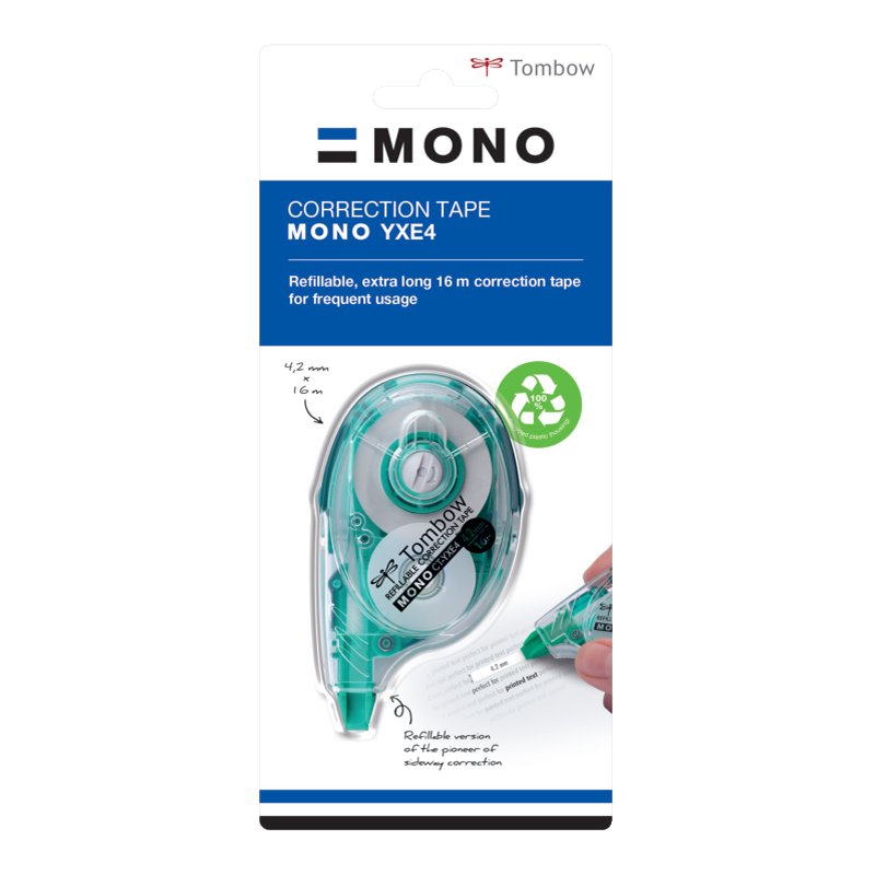 TOMBOW navulcassette correctieroller MONO YXE, 4,2 mm × 16 m, direct overschrijfbaar