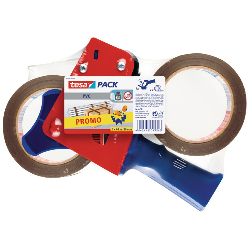 tesa tesapack ruban d'emballage dérouleur manuel set, marron, 50 mm × 66 m, PVC