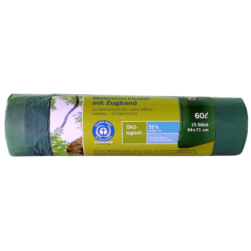 Secolan vuilniszakken met trekkoord, groen, 60 liter, 30 stuks