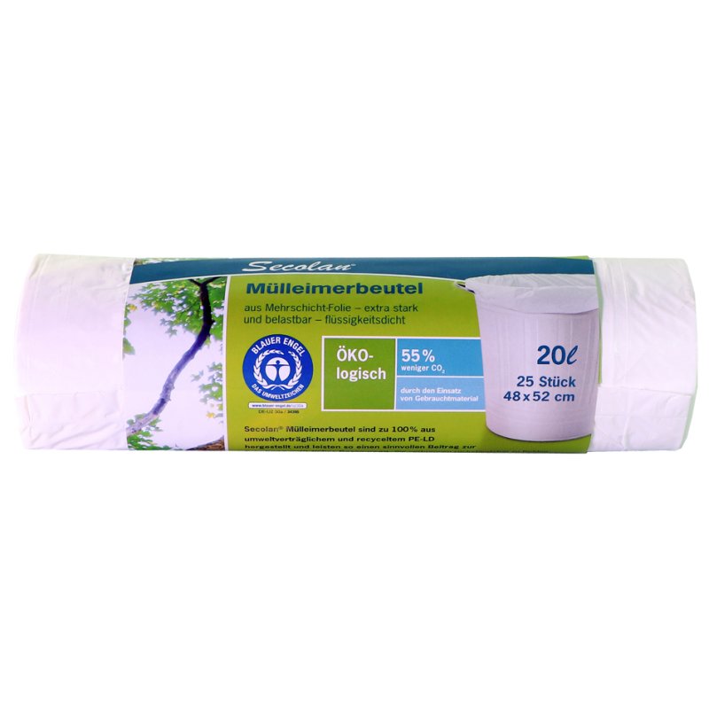 Secolan sacs poubelle naturel blanc, 20 litres, 480×520 mm, 25 pièces