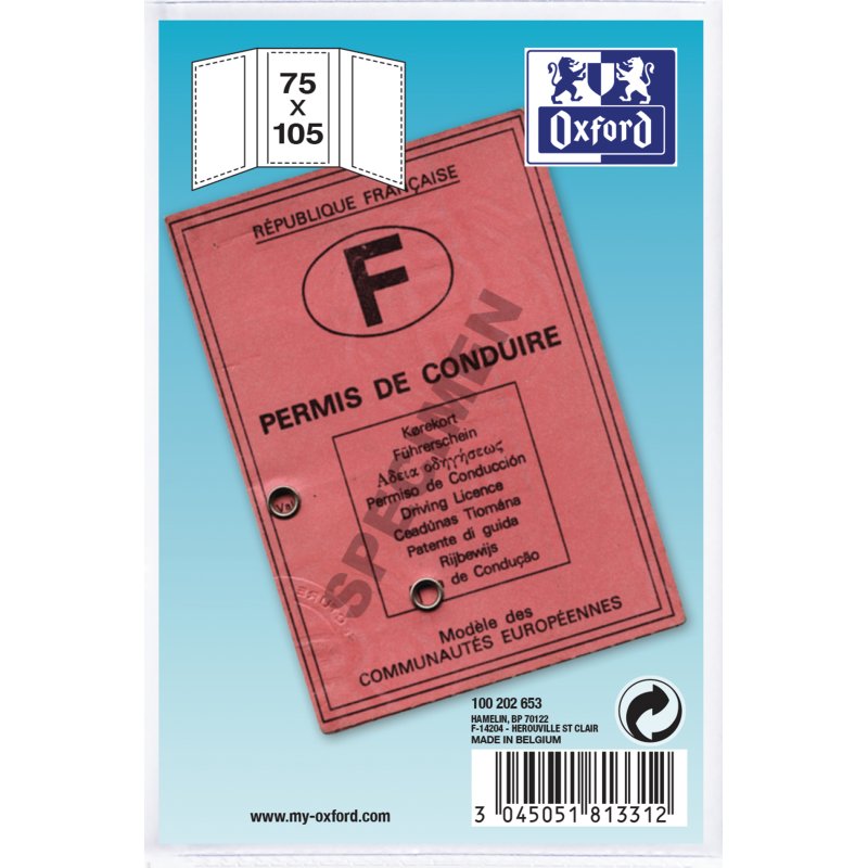 Oxford porte-badge PVC, 3 volets, 0,20 mm, 75×105 mm