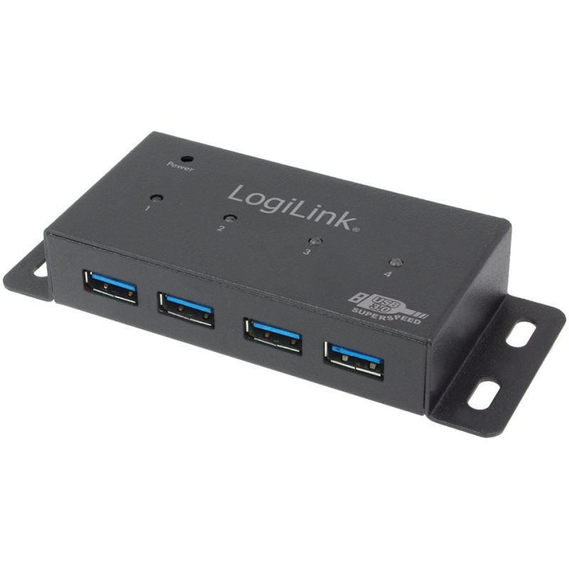 LogiLink USB 3.0 hub wall mount, black, 4 ports, metal housing