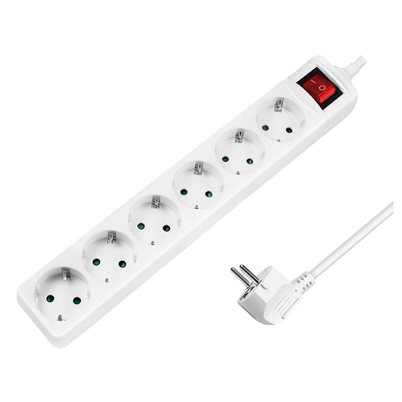 LogiLink 6-way power strip with switch, white, 1.5 m