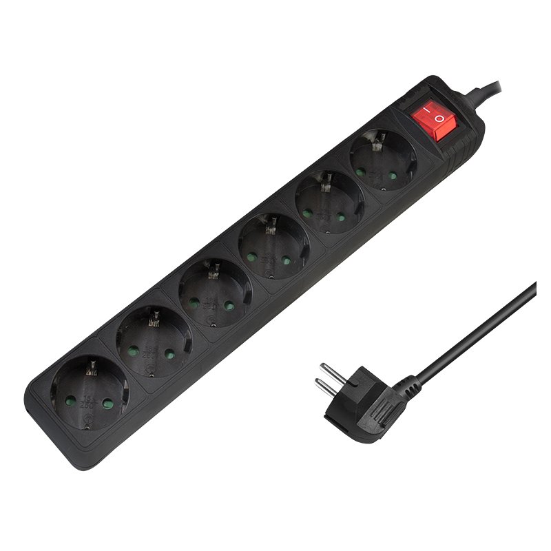 LogiLink 6-way power strip with switch, white, 1.5 m